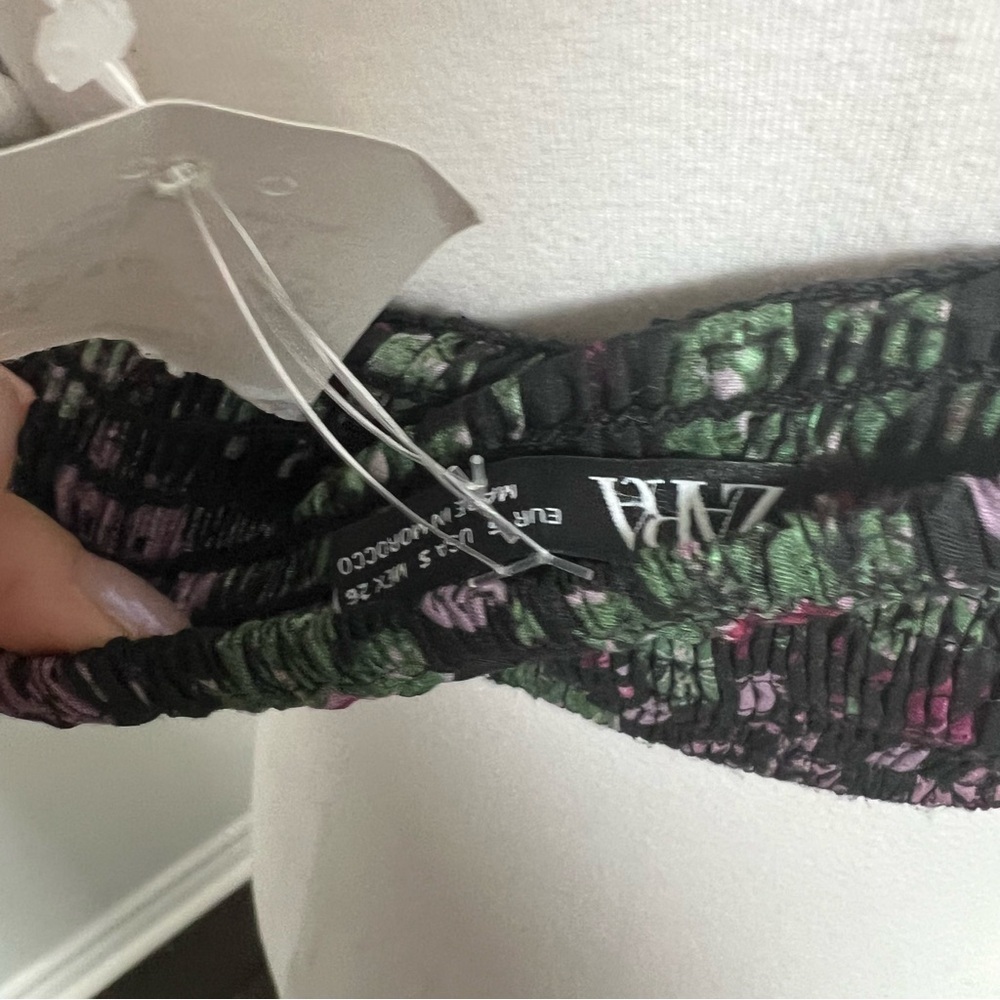🌸 ZARA Floral Ruched Crop Top NWT | Puff Sleeve Cottagecore Fairycore S - Picture 6 of 6